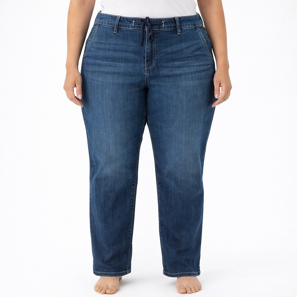 Womens Denim Weekend Boyfriend Straight Medium‎ Wash Drawstring Super Soft Sz 2X